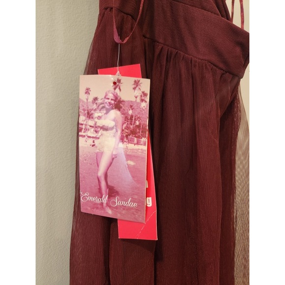 Burgundy Tulle Maxi Dress Formal‎ Gown Lace Bodice Bridesmaid Prom Size 9 - Picture 5 of 10
